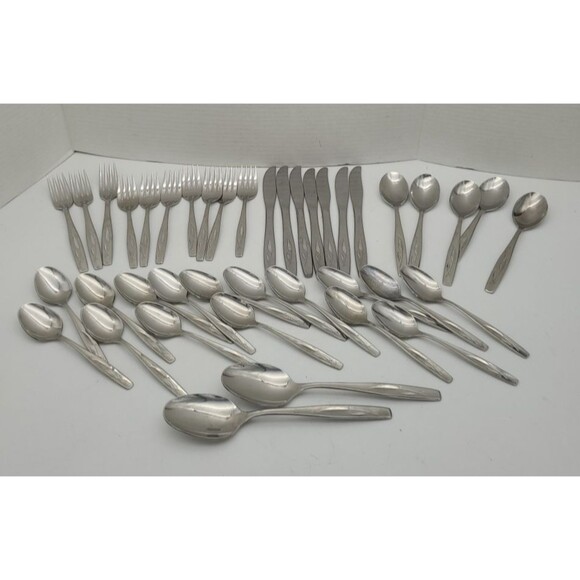 Lot 40 Pieces WHISPERING LEAVES Rogers Cutlas Stainless Steel Flatware USA - Picture 1 of 10